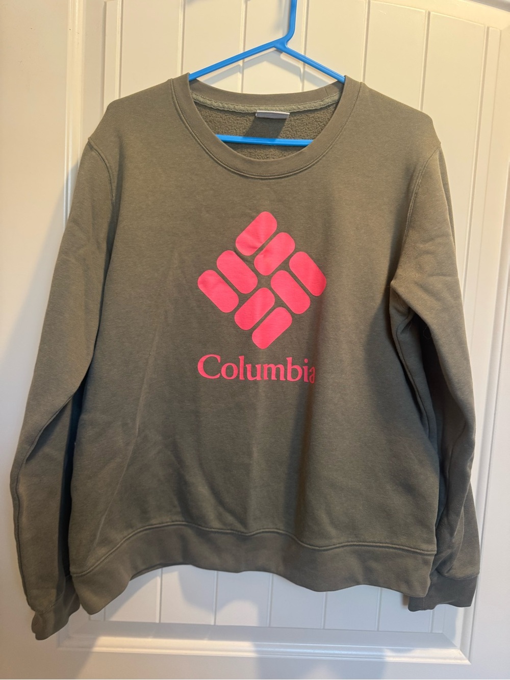 Columbia Olive Green Crewneck Sweatshirt with Pink Logo